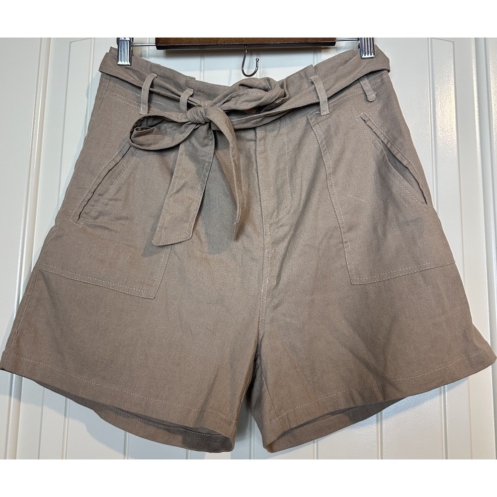Cotton Bleu linen cotton blend high rise utility lightweight shorts belted sz M